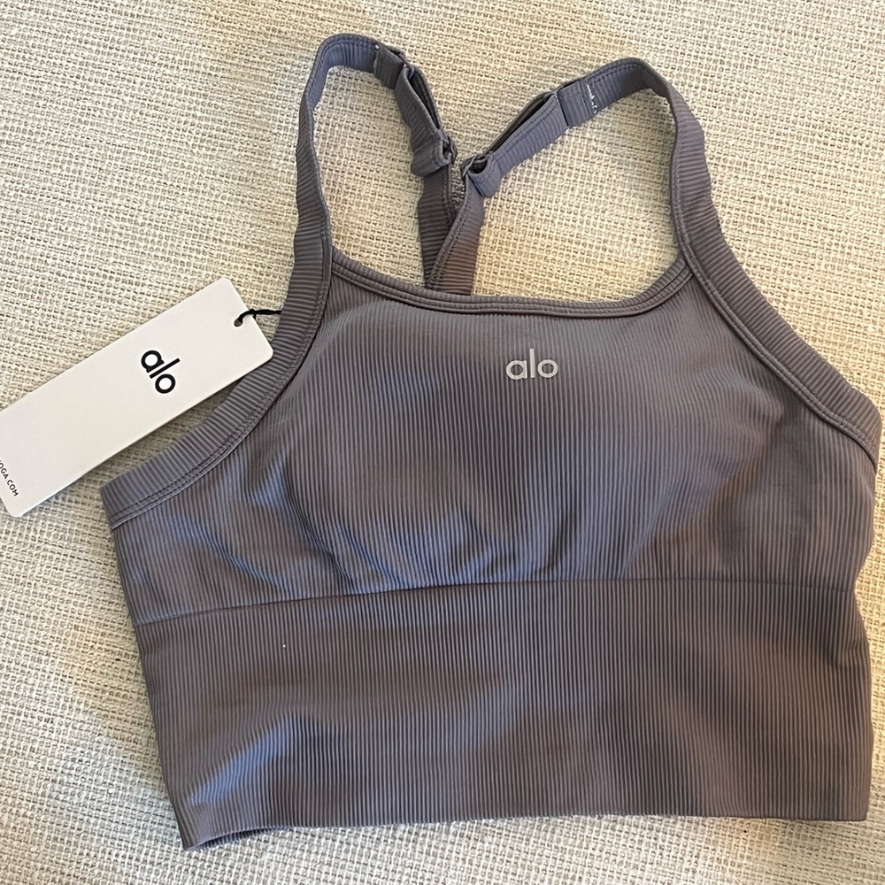 ALO Yoga Women's Ribbed Gray Sports Bra